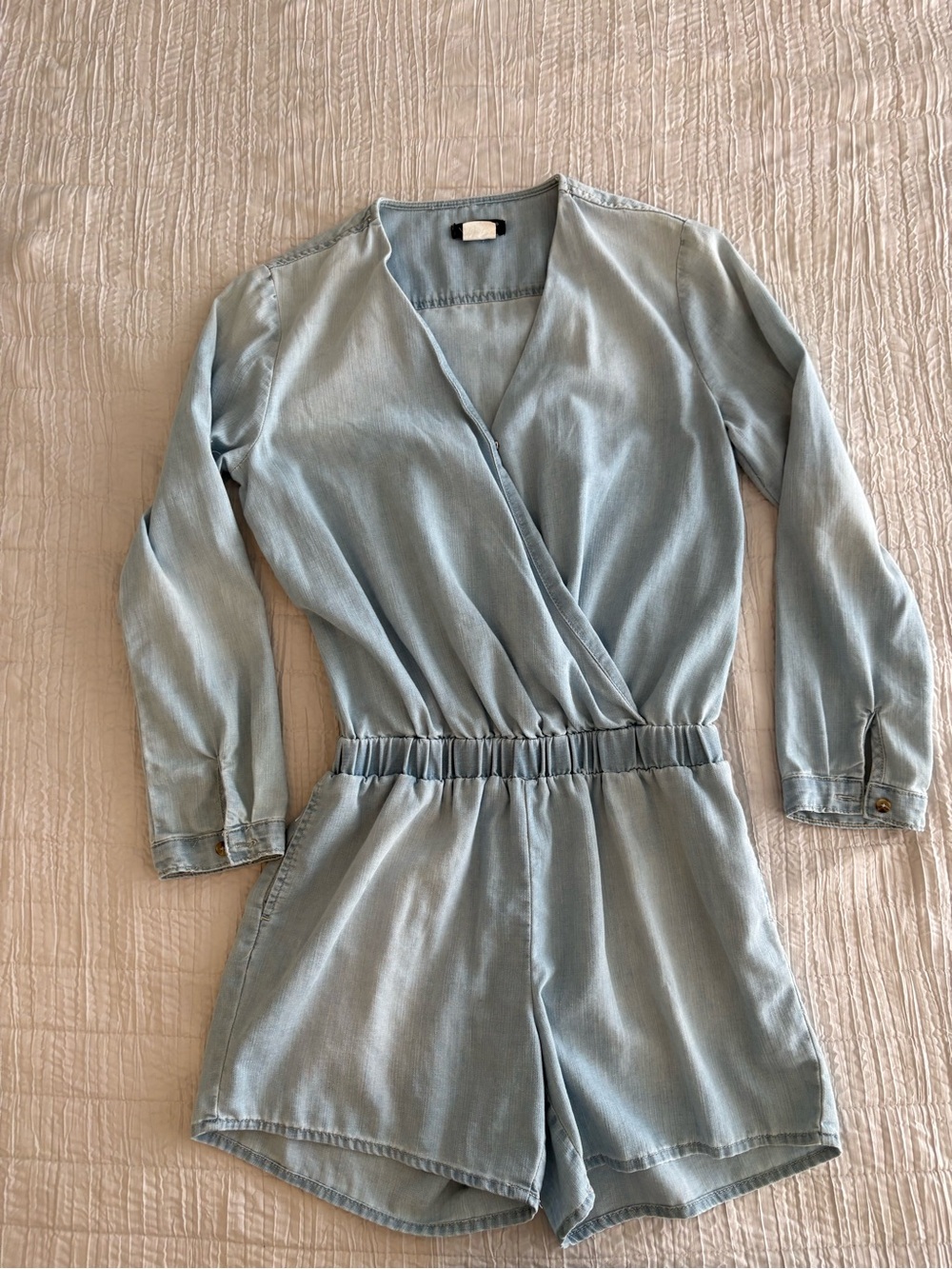VENUS Pale Blue Denim-Style Long Sleeve Romper
